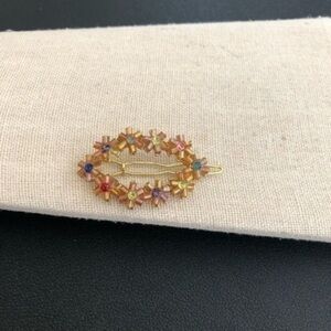 Vintage Rainbow Multi Color Gem Flowers Hair Clip